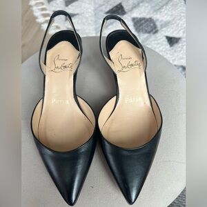 Christian Louboutin black kitten heel sling back pumps